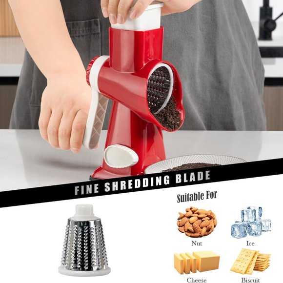 Cheese Grater Hand Crank Rotating Cheese Shredder Stainless Steel red - Picture 4 of 6